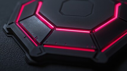 Poster - futuristic interface design with hexagonal pattern and neon red lights on a dark surface, highlighti