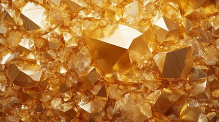 Poster - Explore a stunning 3D gold crystal background with intricate textures and luxurious geometric patterns.