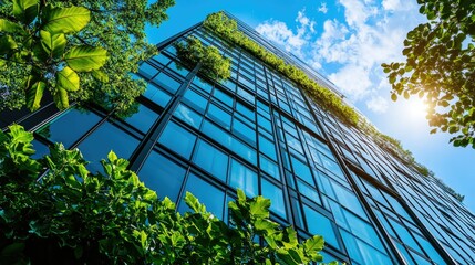 Poster - Architecture image with a modern glass building with a lot of green plants