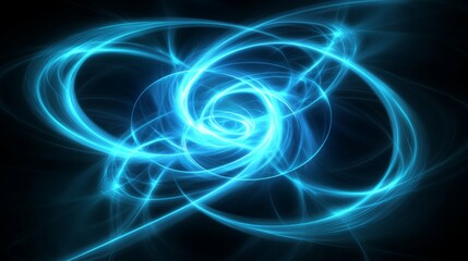 Fototapete - Abstract Blue Light Waves with Swirling Patterns in a Dark Background, Creating a Mystical and Ethereal Digital Artwork for Creative Visual Projects