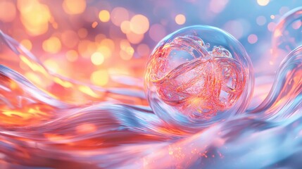 Poster - Colorful Abstract Sphere with Liquid Waves and Bokeh Light