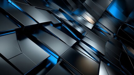 Leinwandbilder - Abstract Geometric Background of Dark Metallic Panels with Blue Light Reflections Creating an Artistic and Modern Aesthetic for Digital Design Projects