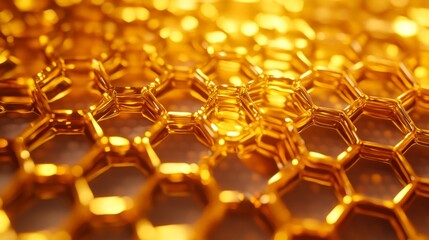 Aufkleber - Stunning Close-Up of Metallic Honeycomb Structure Glimmering in Golden Light, Perfect for Abstract Art, Science, and Technology Themes