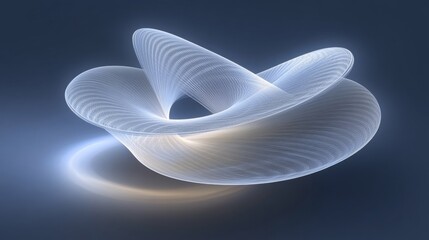 Poster - Abstract 3D Shape with Light Trails Creating a Whimsical Looping Effect Against a Deep Blue Background