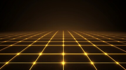 Poster - futuristic digital landscape with glowing yellow grid on dark background, ideal for technology, scie