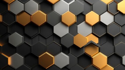 Aufkleber - Abstract hexagonal pattern with metallic textures and contrasting colors creating an intricate design that emphasizes modernity and sophistication in digital art.