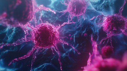 Poster - vibrant cells under microscope in abstract background