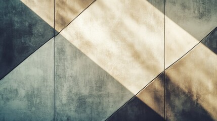 Aufkleber - Abstract Geometric Pattern of Light and Shadow on a Textured Concrete Wall with Diagonal Lines and Artistic Play of Natural Light