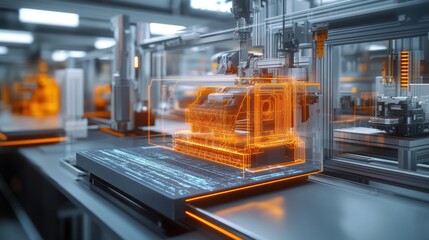 Aufkleber - 3D printers creating prototypes in a tech lab engineers working with virtual models, high-speed printing, sleek machinery, futuristic industrial design