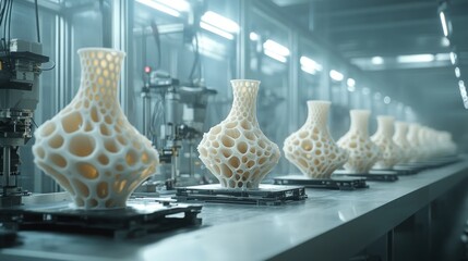 Aufkleber - 3D printers manufacturing mechanical parts in a futuristic workshop, layers forming intricate designs, advanced industrial innovation