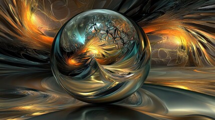 Poster - Vibrant Abstract Sphere with Dynamic Swirls and Colors