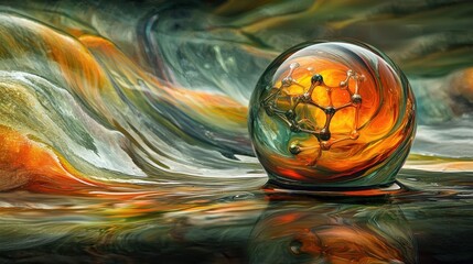 Poster - Colorful Abstract Sphere with Molecular Structure