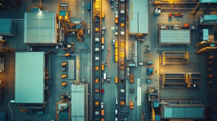 Aufkleber - Aerial view of a large automotive manufacturing plant with vehicles in production