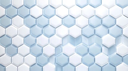 Poster - Modern Hexagon Tile Pattern in Soft Blue and White Shades, Featuring Glossy Surface, Ideal for Contemporary Designs, Backgrounds, and Interior Decor Projects