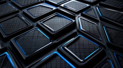 Aufkleber - Abstract background featuring a modern design of interconnected geometric shapes with a glossy surface and vibrant blue accents, perfect for technology or art projects