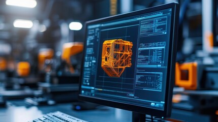 Aufkleber - Close-up of 3D modeling software on a computer screen showcasing product prototypes, vibrant industrial design process, high-tech environment