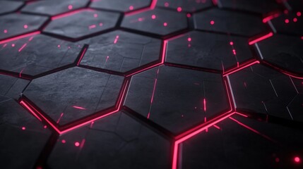 Poster - futuristic technology background with glowing neon highlights on hexagonal shapes, ideal for science