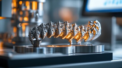 Aufkleber - Close-up of 3D printed metal tools in a factory intricate details, advanced printing technology, glowing digital screens, precise industrial work