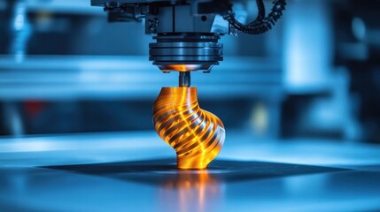 Aufkleber - Close-up of 3D printed metal tools in a factory intricate details, advanced printing technology, glowing digital screens, precise industrial work