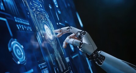 Poster - Human Hand Interacting with Virtual Technology on Screen