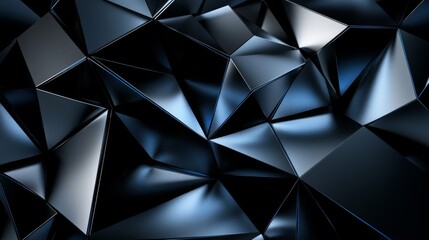 Poster - Abstract geometric design featuring sharp triangular shapes and reflective surfaces creating a futuristic and dynamic visual texture in shades of black and blue.