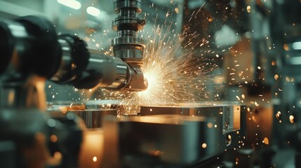 Aufkleber - Robots welding metal parts in an automotive factory sparks flying, glowing metal, high-tech machinery, intense industrial focus