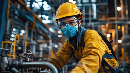 Poster - Workers in protective gear operating machinery in a gas processing plant