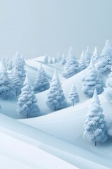 Poster - Abstract 3D winter landscape with minimalist trees and snow AI generated illustration