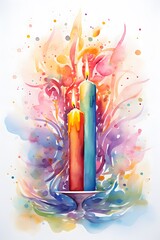 Leinwandbilder - Abstract watercolor Christmas card with a vibrant candle centerpiece AI generated illustration