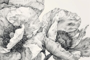 Aufkleber - A simple illustration of two flowers in monochrome