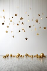 Poster - An empty New Year scene with a minimalist decoration of golden stars AI generated illustration