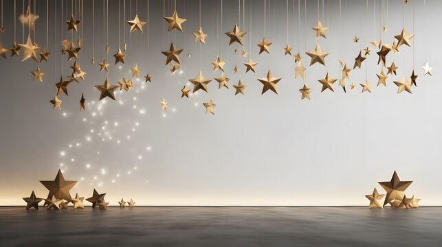 An empty New Year scene with a minimalist decoration of golden stars AI generated illustration