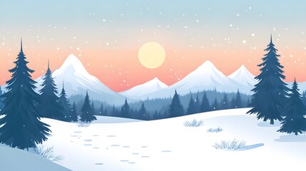 Poster - Minimalist winter landscapes illustration AI generated illustration