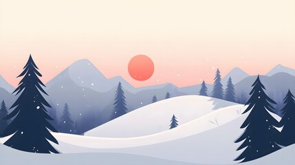 Poster - Minimalist winter landscapes illustration AI generated illustration