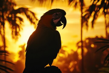 Poster - A colorful parrot sits atop a tree branch, looking out at the surroundings