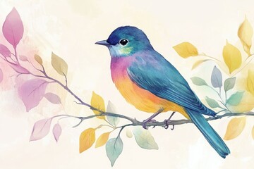 Poster - A vibrant bird perched on a branch, with bright colors and delicate details