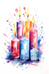 Fototapete - Bright and merry watercolor painting of Christmas candles for a greeting card AI generated illustration