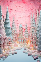 Poster - Craft a pastel candy cane forest for a sweet Christmas birthday AI generated illustration