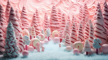 Poster - Craft a pastel candy cane forest for a sweet Christmas birthday AI generated illustration