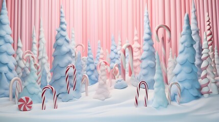 Poster - Craft a pastel candy cane forest for a sweet Christmas birthday AI generated illustration