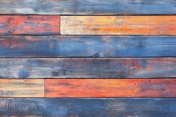 Poster - Close-up view of a wooden wall with various colored wood grains and textures