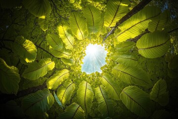 Poster - A sunny day with warm light shining through leafy branches