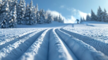 Poster - Winter scene with cross country ski trail and snow-covered trees