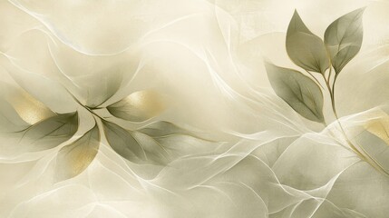 Wall Mural - Soft organic forms in beige and olive hues with light elegant accents