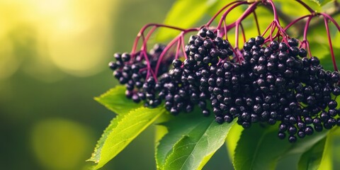 Poster - A close-up view of a bunch of berries growing on a tree branch, ready to be harvested