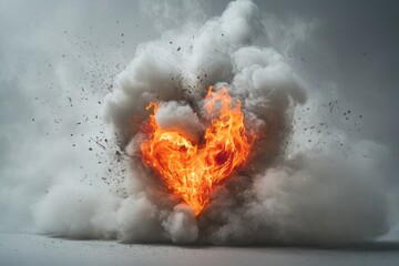 Poster - A fiery heart shape made of burning embers and smoke