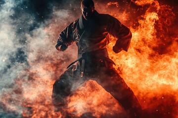 Poster - A person standing near a flame, potentially for warmth or cooking