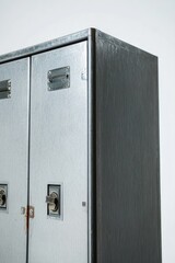 Poster - A metal cabinet with two locks on the doors, ideal for storing valuables or securing sensitive materials