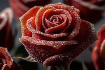 Poster - A frozen red rose, close-up view