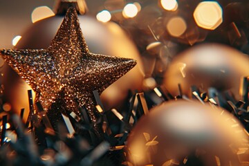 Poster - Close-up of a shining star on a Christmas tree
